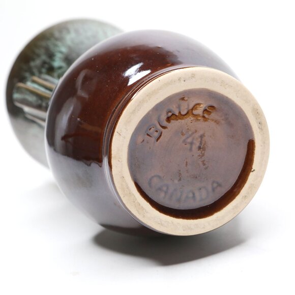 Vintage Beauceware Pottery Vase 41 Canada Drip Glaze Teal Blue Green Brown MCM - Picture 5 of 10